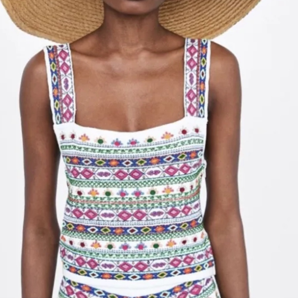 NWT Zara Knitwear Collection Beaded Embroidered Top Size S